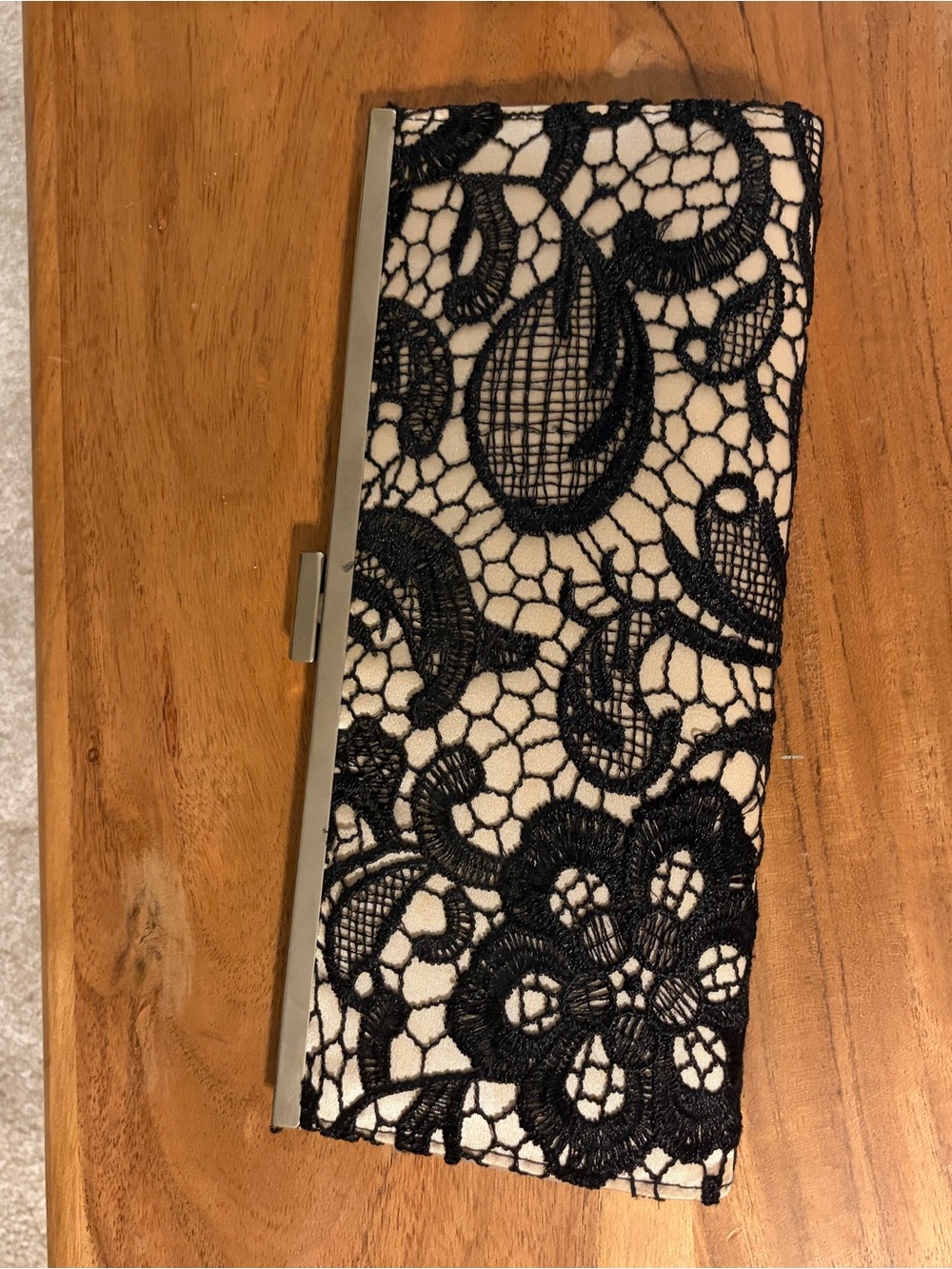 Black Lace Overlay Clutch Wallet - Elegant Women's Accessory